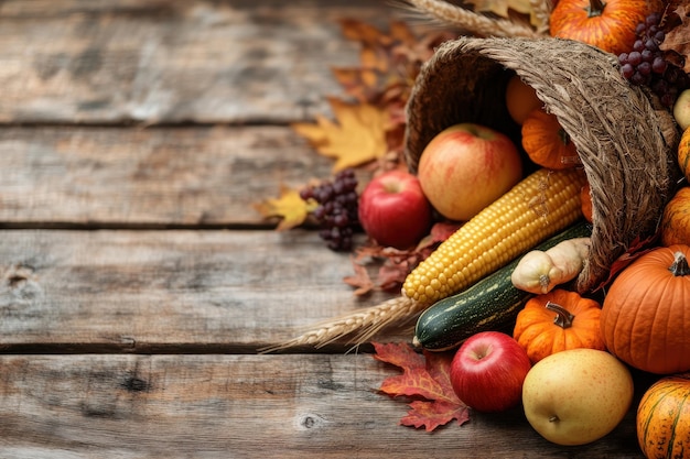 Photo autumn harvest cornucopia a vibrant cornucopia overflowing with seasonal produce like pumpkins