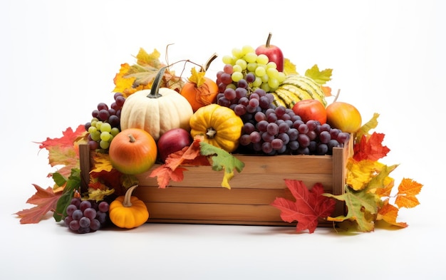 Autumn Harvest Fruits Box On White background