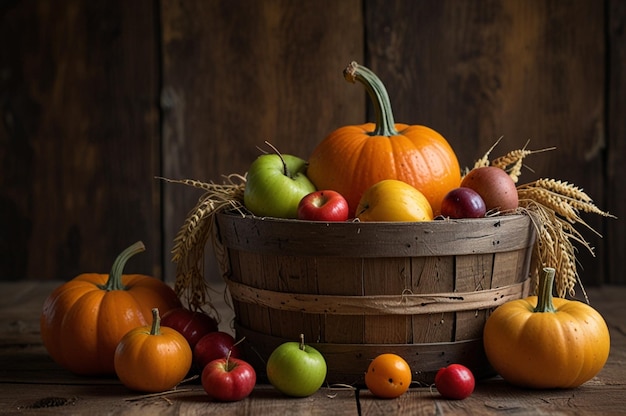 Autumn Harvest Scene on Rustic Background