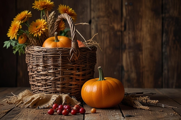 Autumn Harvest Scene on Rustic Background