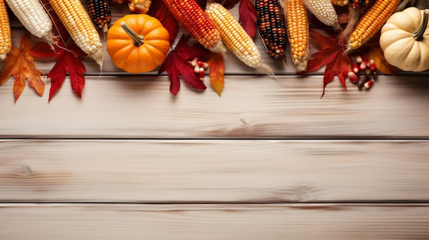 Autumn harvest side border with pumpkins leaves