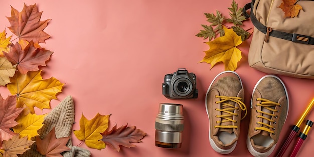 Photo autumn hiking essentials with copy space for seasonal adventure projects