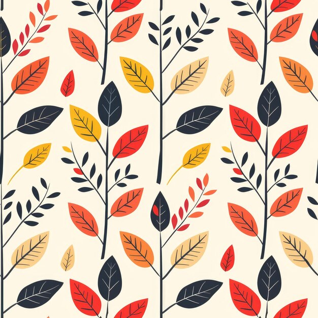 Photo autumn inspired pattern with colorful leaves and twigs