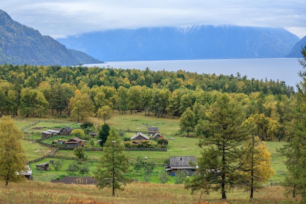 Autumn on Lake Teletskoye, Altai Mountains, Lake Teletskoye, Southern Siberia, Russia