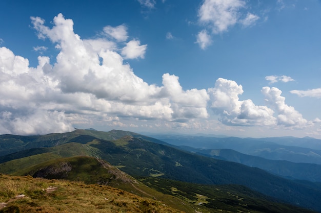 Autumn landscape in the Carpathian mountains. View from the mountain peak Hoverla. Ukrainian mountain Carpathian Hoverla, view from the top.