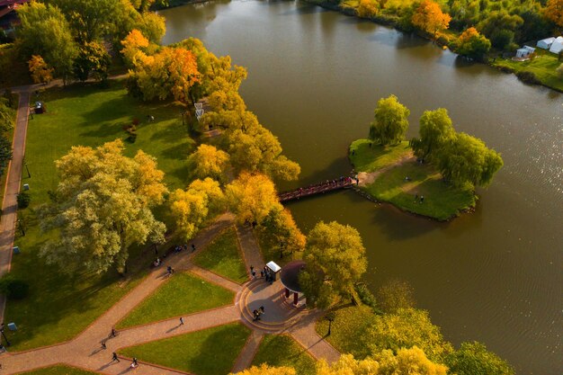 Autumn landscape in Loshitsky Park in Minsk BelarusGolden autumn