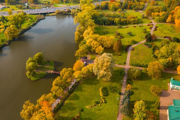 Autumn landscape in Loshitsky Park in Minsk BelarusGolden autumn