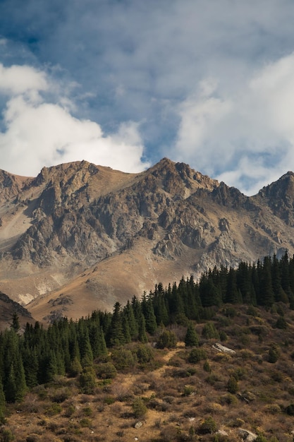 Autumn landscape above mountain pass, National park Ala Arch, Kyrgyzstan.