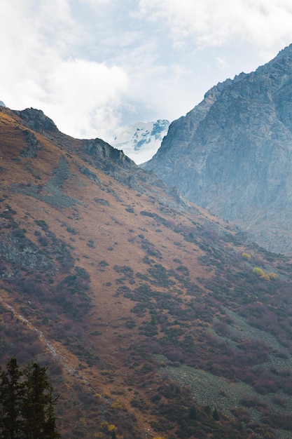 Autumn landscape above mountain pass, National park Ala Arch, Kyrgyzstan.