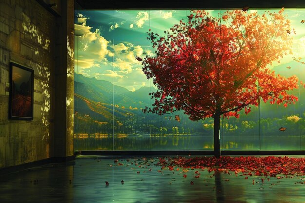 Autumn Landscape Seen Through a Window