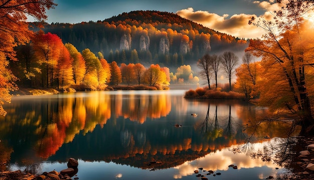 Photo autumn landscape with lake