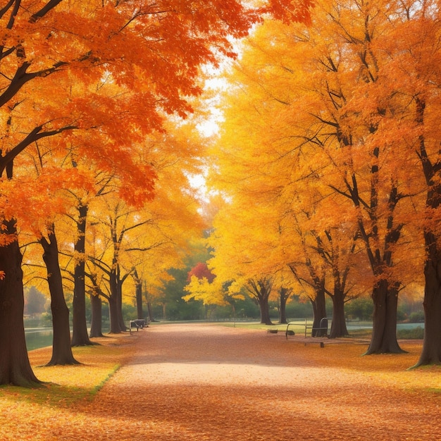 Autumn Lane yellow and orange colours trees HD wallpaper