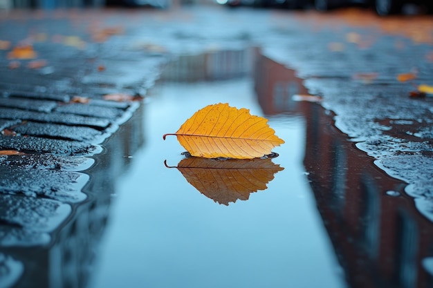 Photo autumn leaf reflection