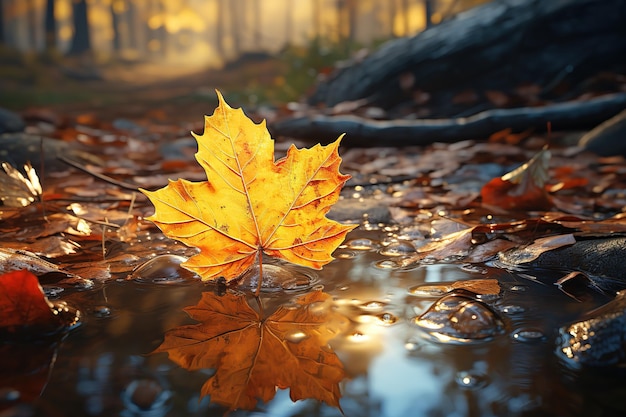 autumn leaf with drops autumn yellow autumn fallen leaves