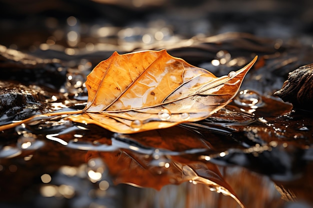 autumn leaf with drops autumn yellow autumn fallen leaves