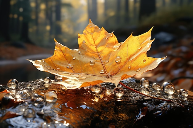 autumn leaf with drops autumn yellow autumn fallen leaves