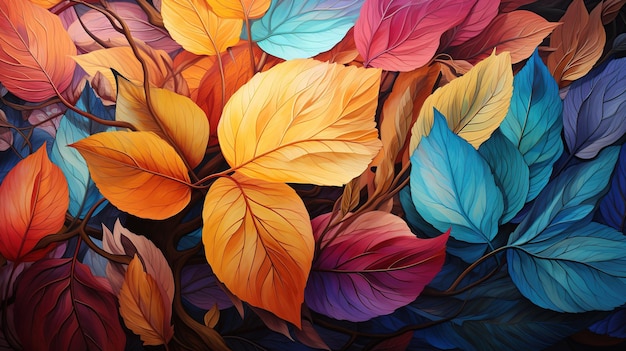 The autumn leaves background design showcases a captivating array of warm hues reflecting the beauty of the season