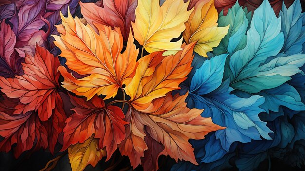 The autumn leaves background design showcases a captivating array of warm hues reflecting the beauty of the season