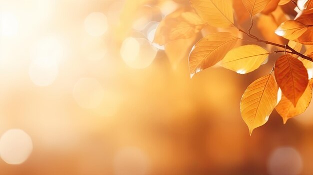 Autumn leaves background with bokeh effect and sunbeams