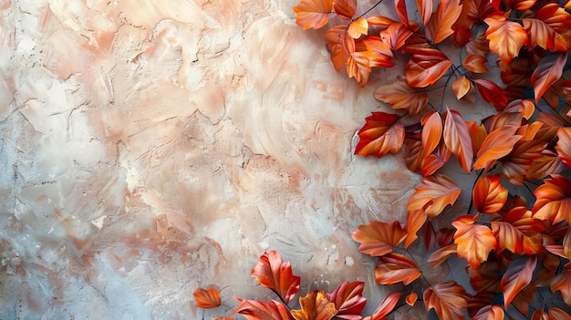 Autumn leaves on a concrete wall