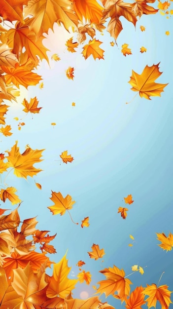 Autumn Leaves Falling on a Blue Sky