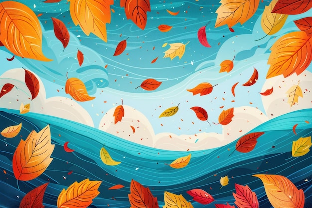 Autumn Leaves Falling on Water