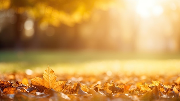 Autumn leaves on the grass in the park Autumn background