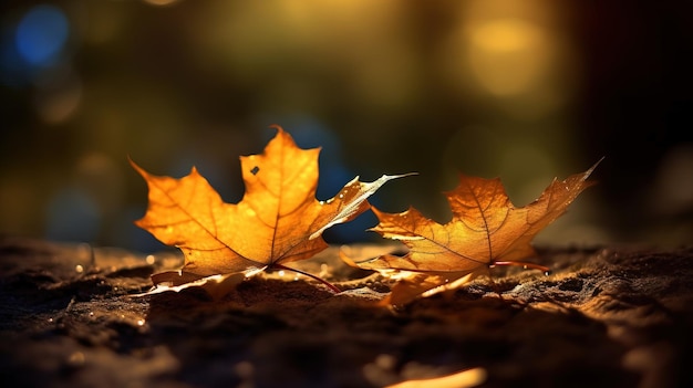 Autumn leaves on the ground with a blurred background