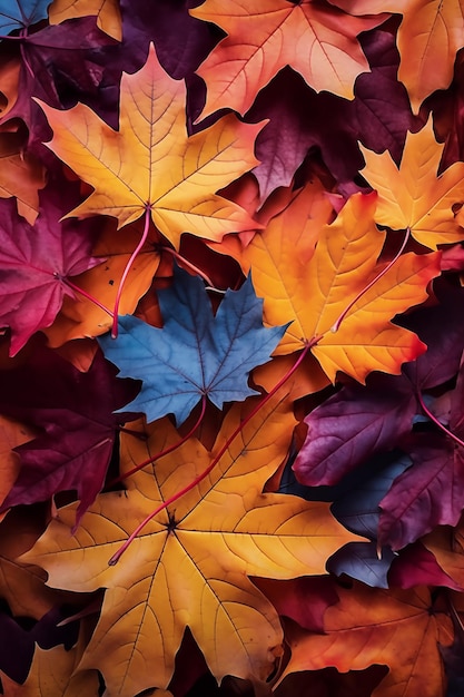 Autumn leaves lying on the floor Colorful collage