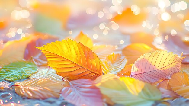 Autumn Leaves Macro Photography Golden Hues Sunlight