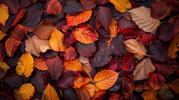 Autumn leaves pattern background top view