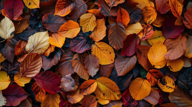 Autumn leaves pattern background top view