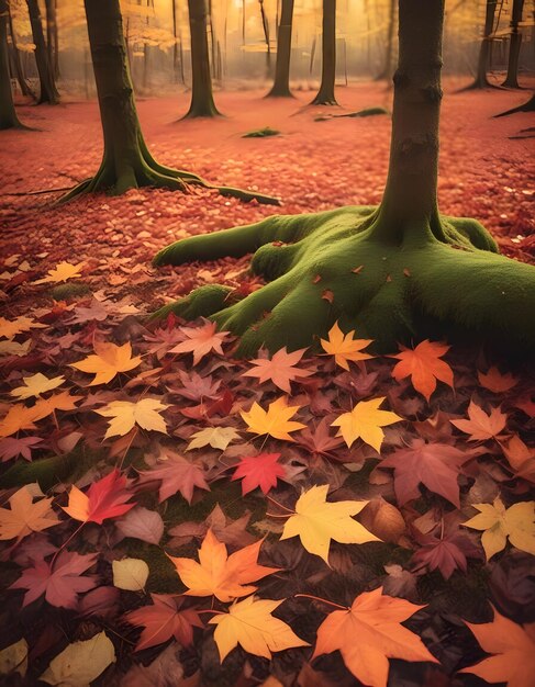 Photo autumn leaves pattern fall season