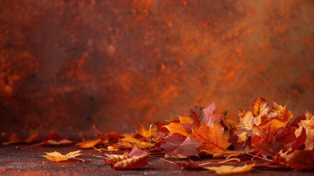 Photo autumn leaves scattered on ground against rusty background