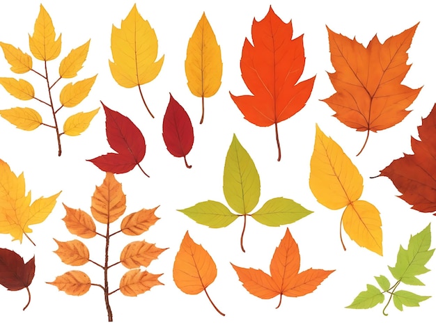 Autumn leaves set isolated on white background