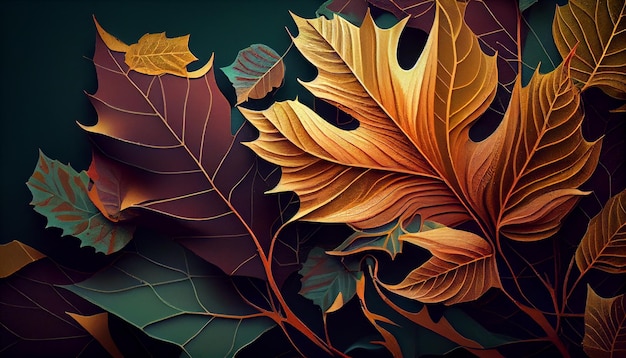 Autumn leaves on tree branches vibrant colors generative AI