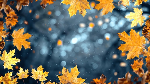 autumn leaves on a tree with rain drops on them