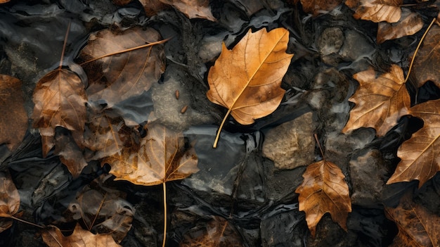 Autumn Leaves On Water Dark Black And Bronze Natureinspired Compositions