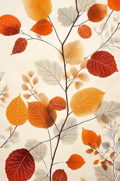 Photo autumn leaves with delicate veins in orange red and grey hues