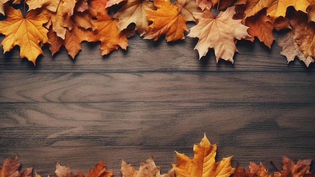 Autumn leaves on a wooden background.