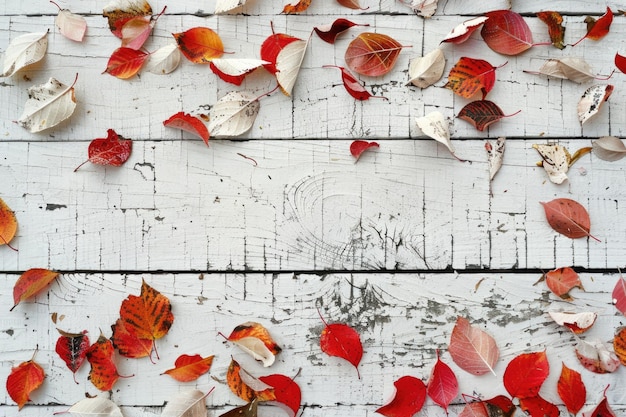 Photo autumn leaves on wooden table