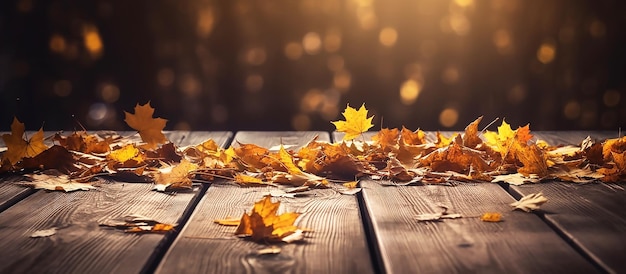 Autumn leaves on a wooden table