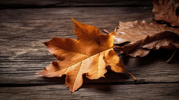 Autumn leaves on a wooden table