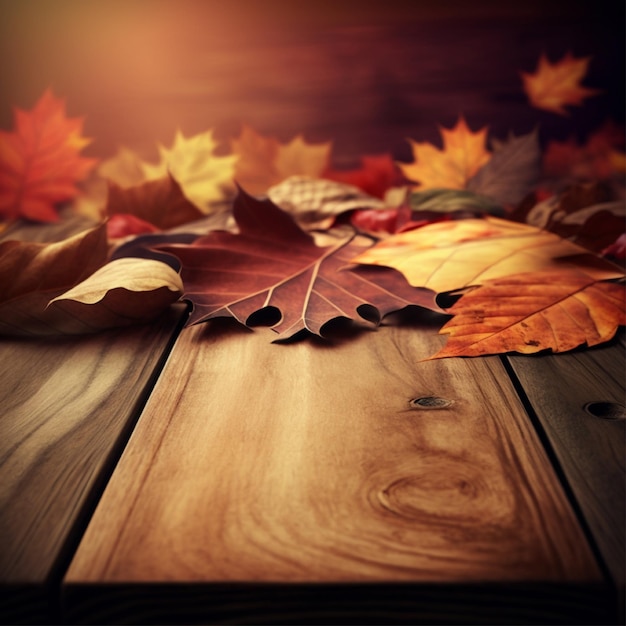 Autumn leaves on a wooden table