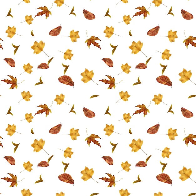 Photo autumn leaves yellow and red leaves of maple and linden seamless watercolor illustration in digital style set of beautiful leaves isolated on white background golden autumn and thanksgiving