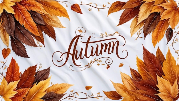 Photo autumn letters with leaves with branch on white background high definition illustration