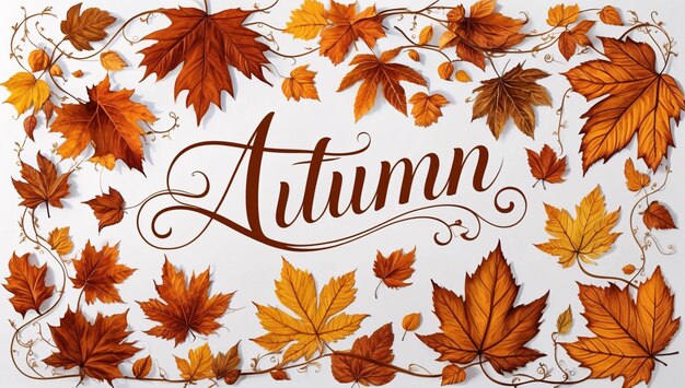 Autumn Letters with Leaves with Branch on White Background High Definition Illustration