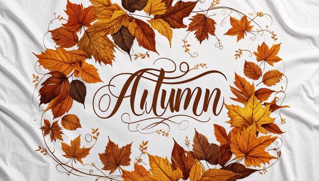 Photo autumn letters with leaves with branch on white background high definition illustration