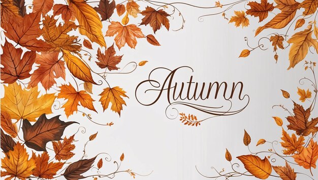 Photo autumn letters with leaves with branch on white background high definition illustration