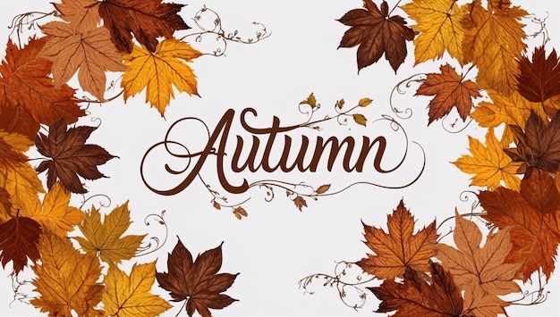 Autumn Letters with Leaves with Branch on White Background High Definition Illustration